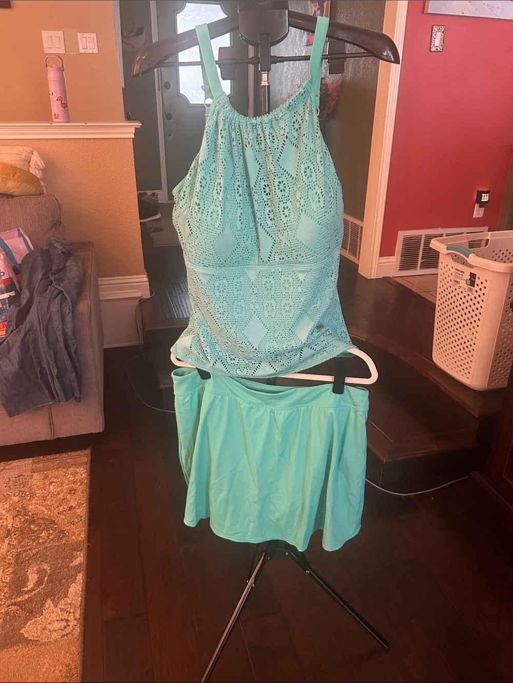 Aqua Halter Skirted Bikini Set - Women's Swimwear